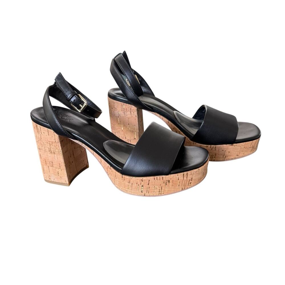 Nordstrom Rack Black Cork Block Heel Platform Sandals Size 7.5M - Picture 3 of 9